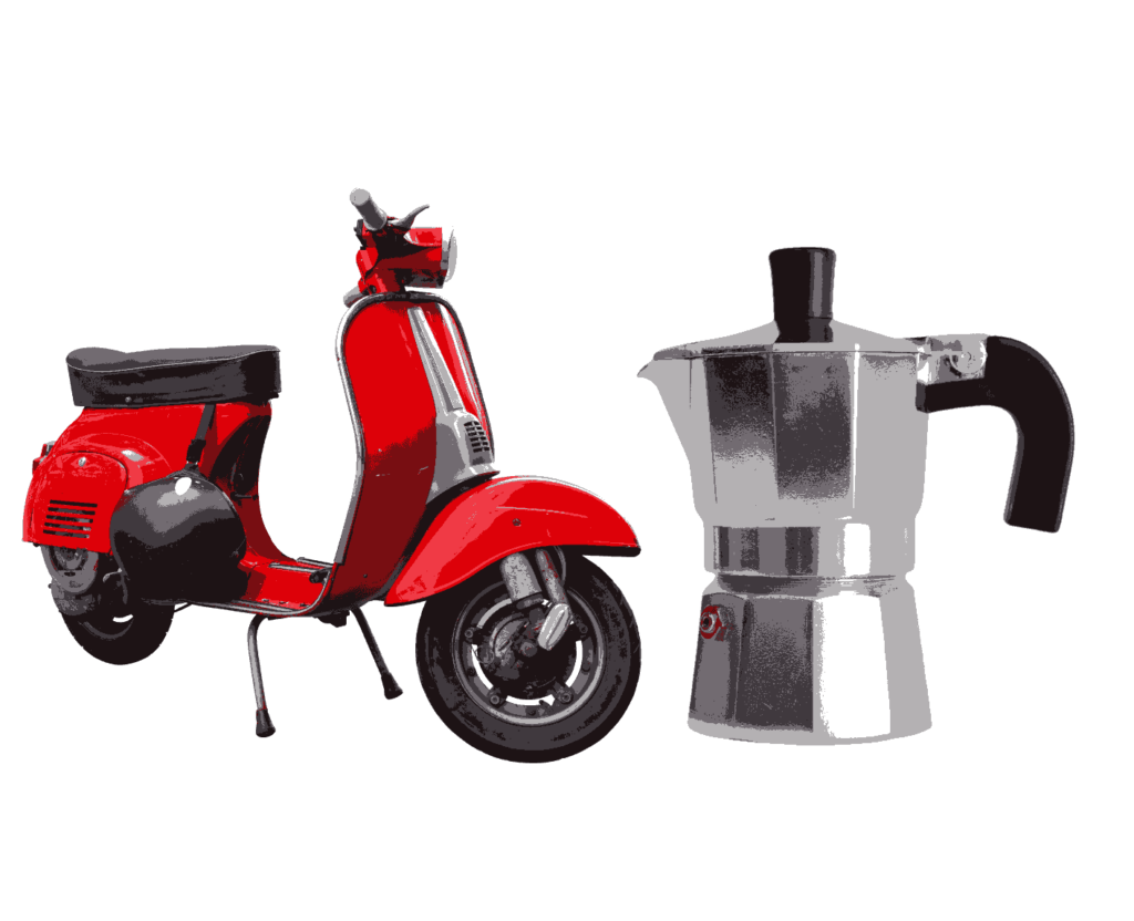 Two Italian symbols: Vespa and Moka.
